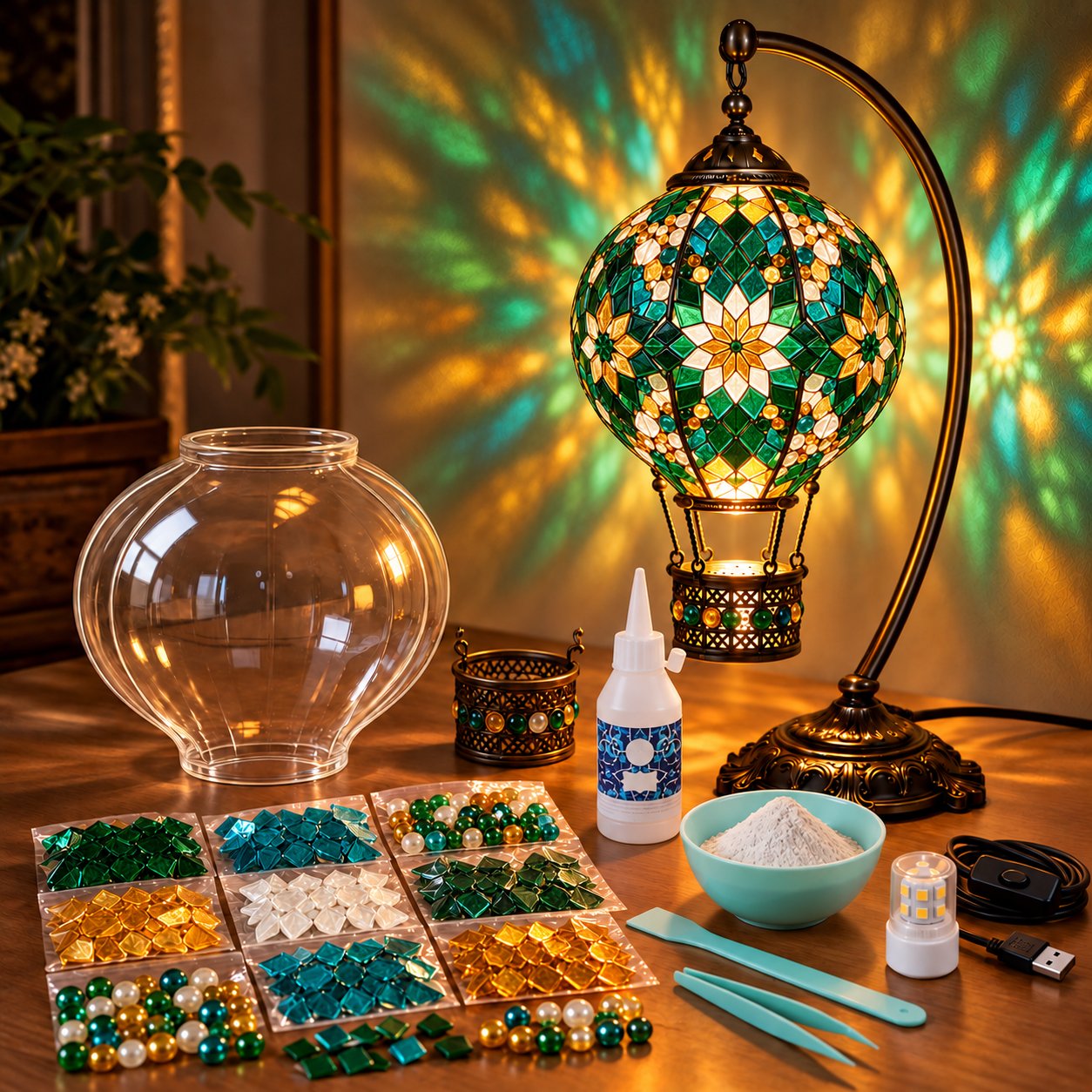 Emerald Green DIY mosaic hot air balloon lamp kit