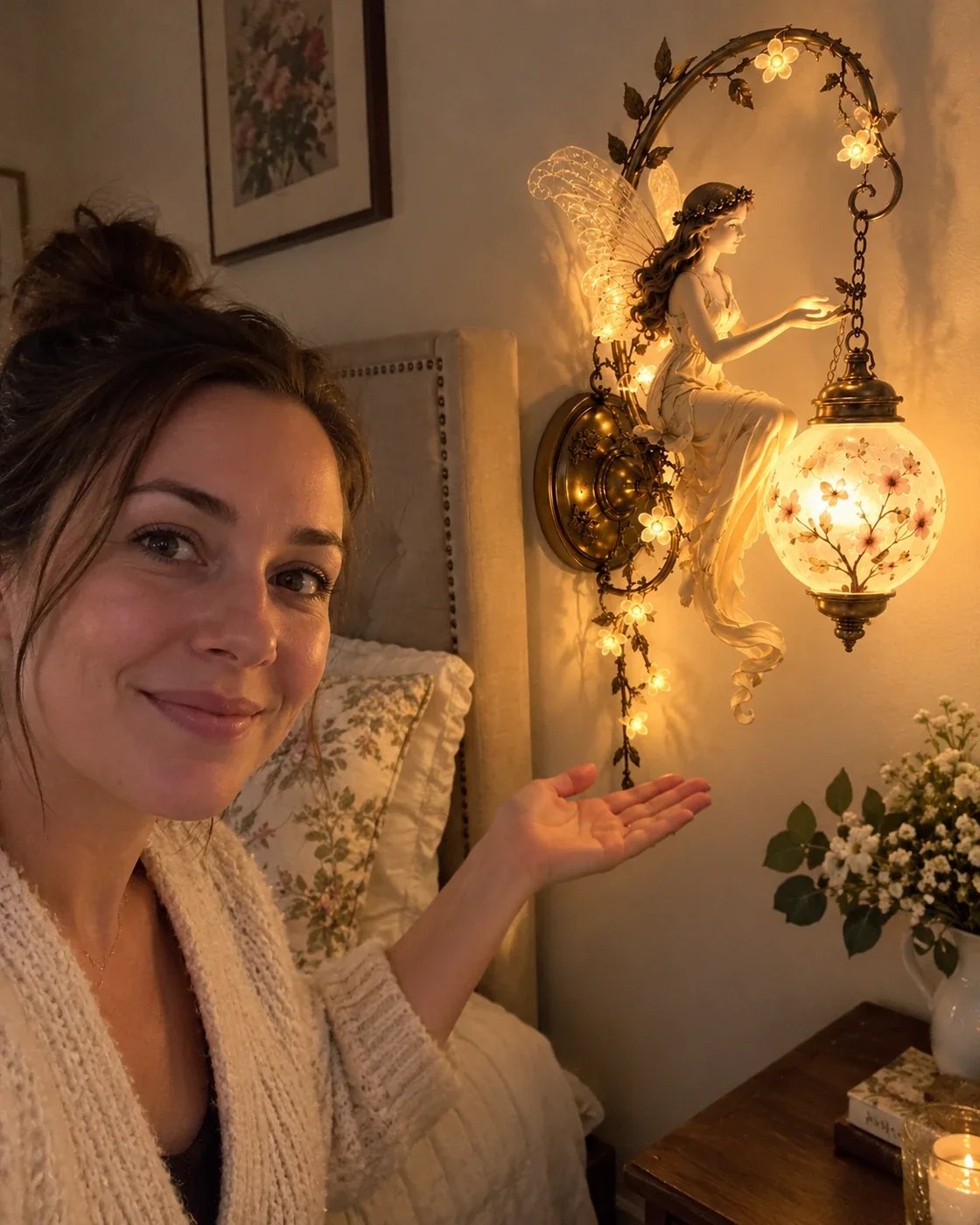 Customer review photo of woman presenting the fairy wall light