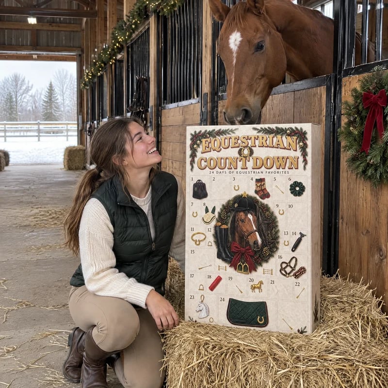 Equestrian Countdown displayed in a barn aisle