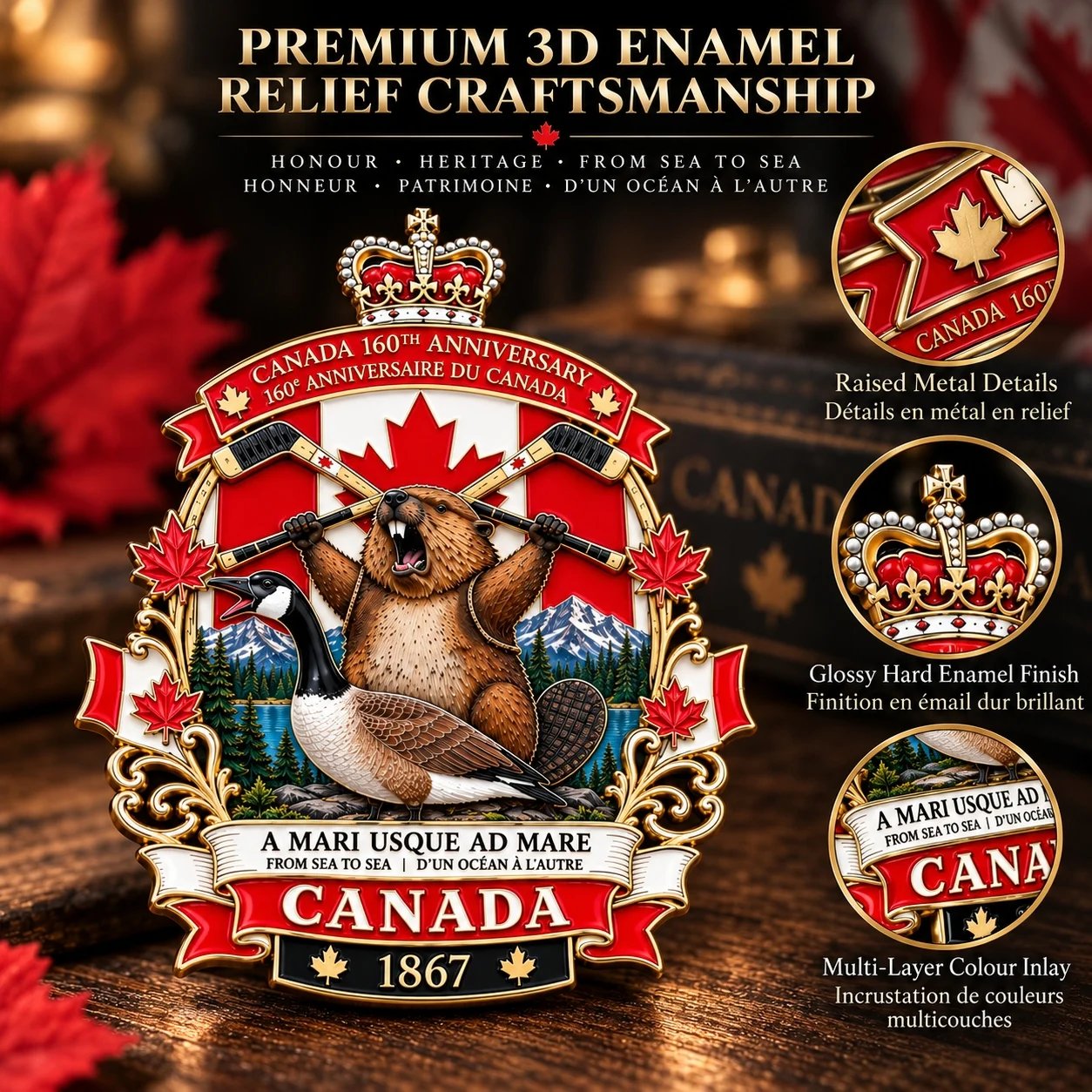 Canada wildlife landscape enamel pin