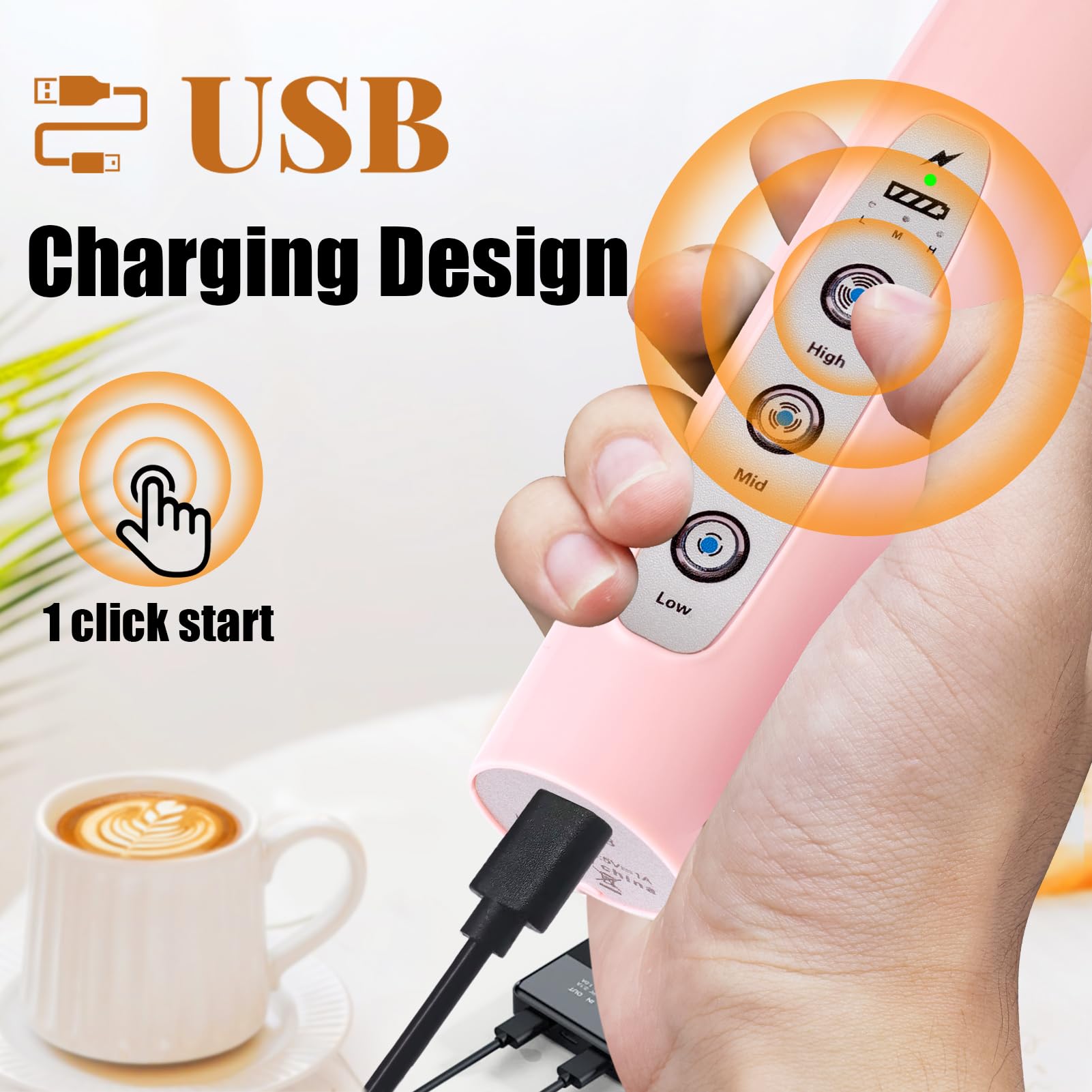 USB rechargeable handheld frother