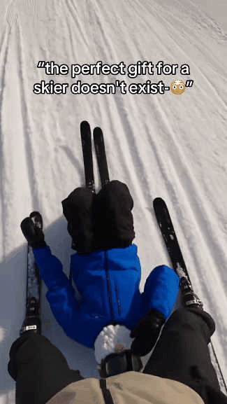 Christmas ski mask in action on snowy ski slope