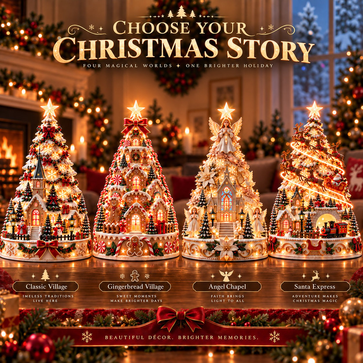 Four themed Christmas village designs