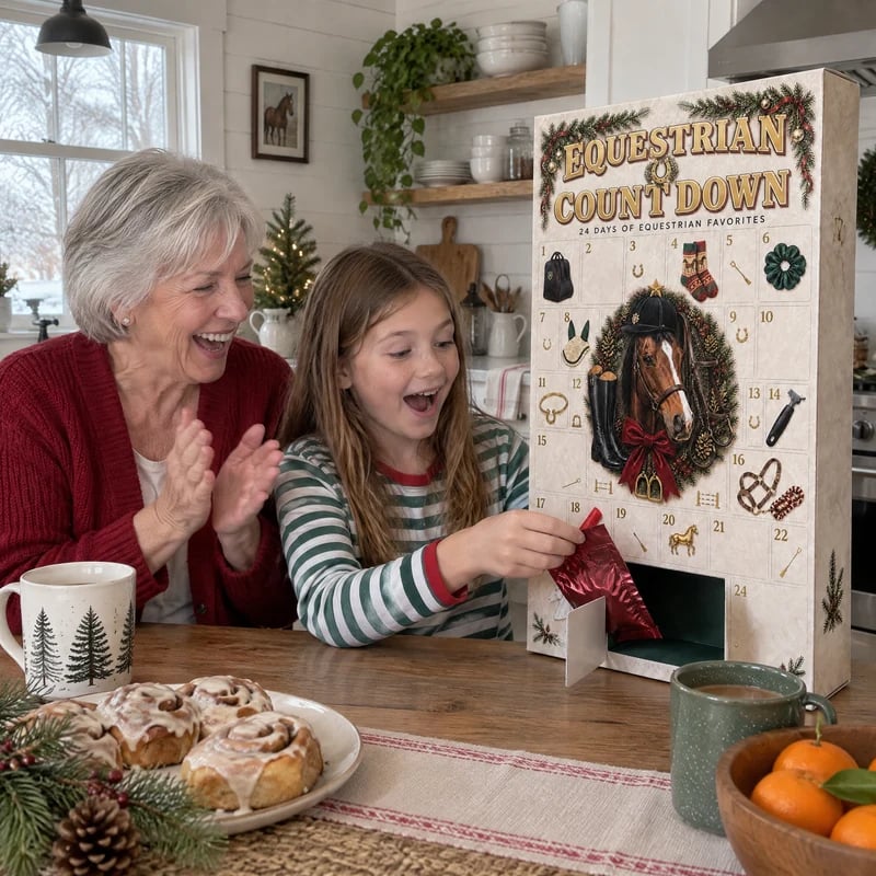 Opening a door of the Equestrian Countdown at breakfast