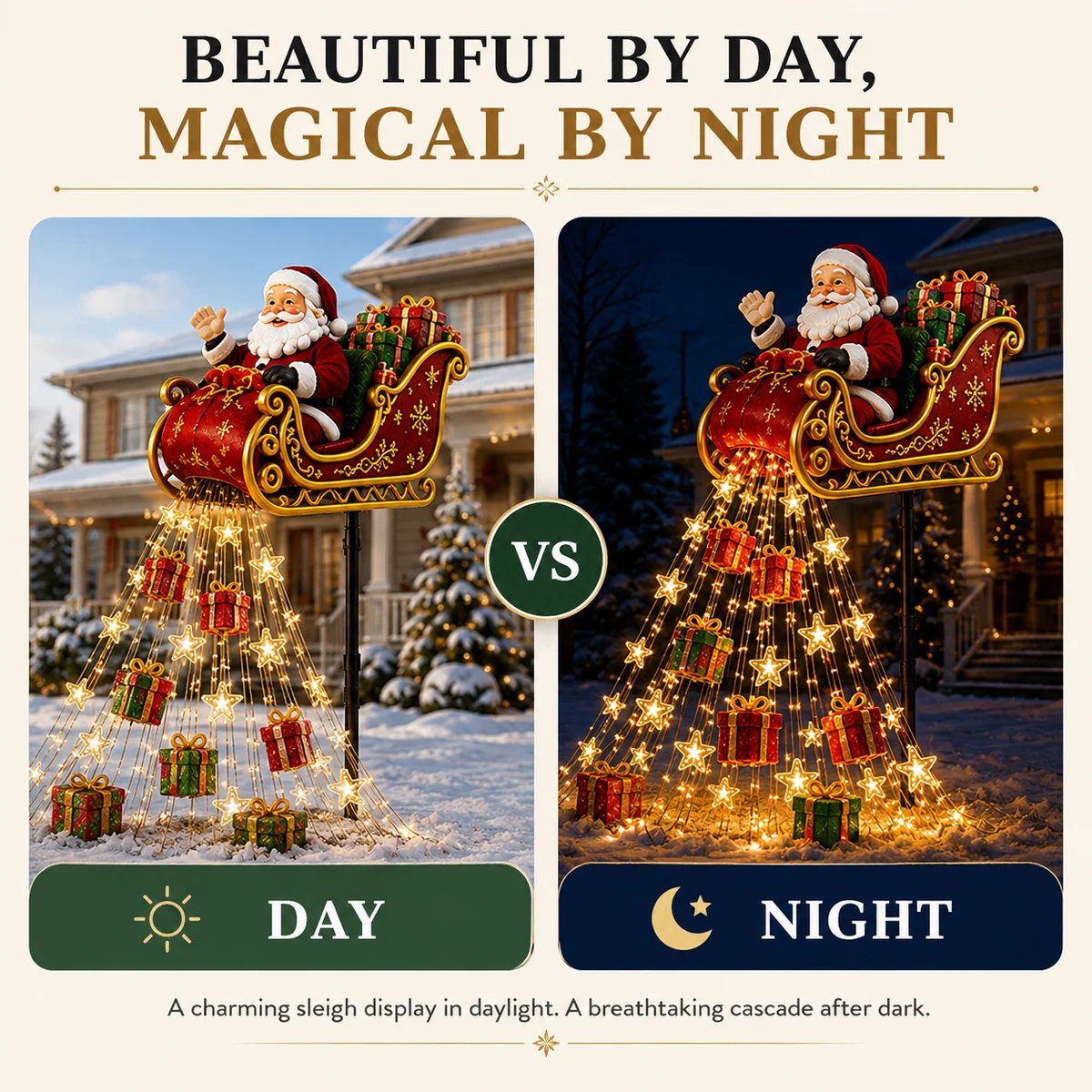Santa Christmas Garden Light Day and Night