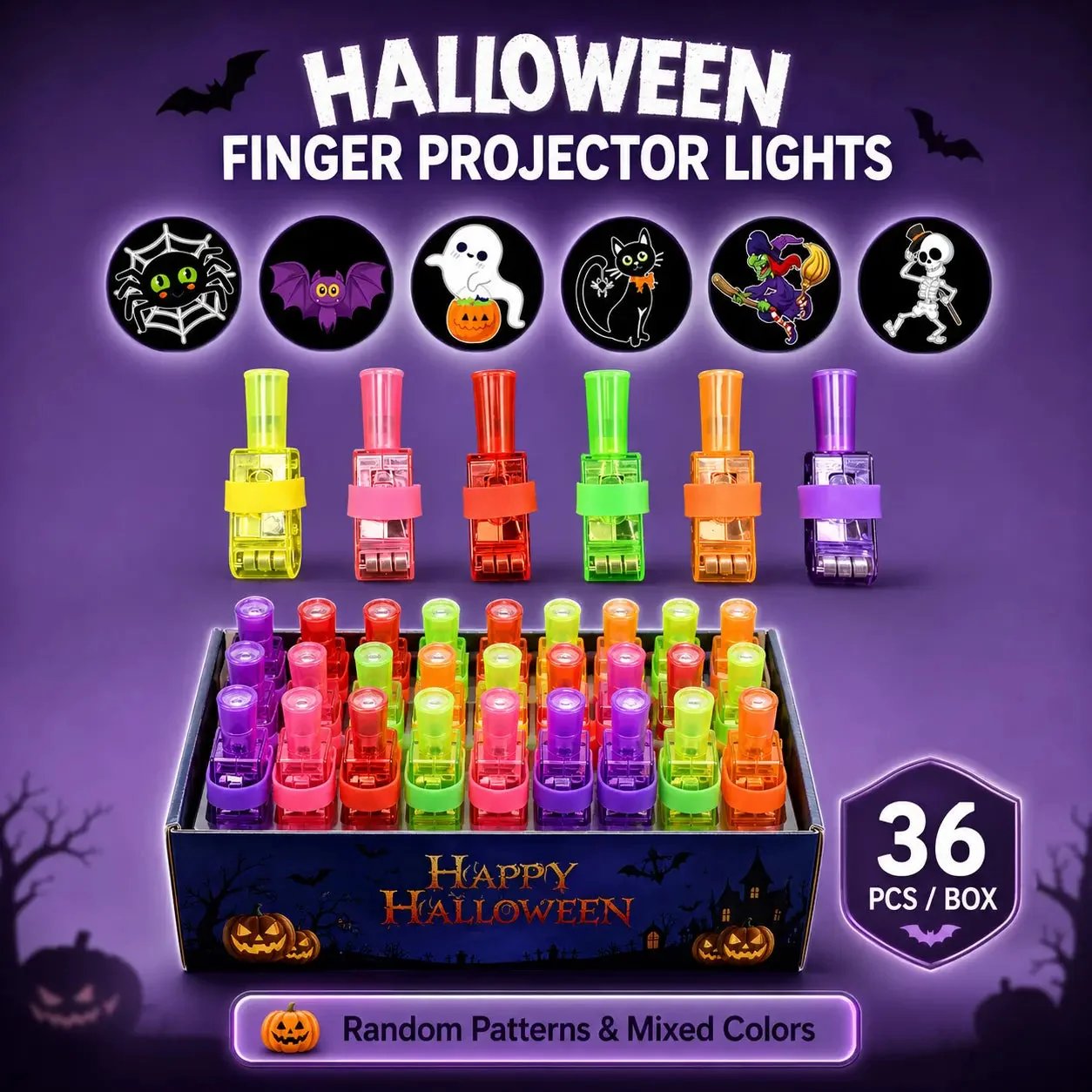 Halloween Cute Character finger projector light 36 piece assortment