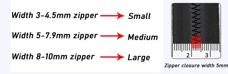 Small medium and large universal zipper repairer size guide