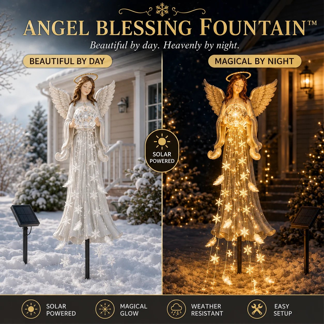Angel garden light glowing outdoors