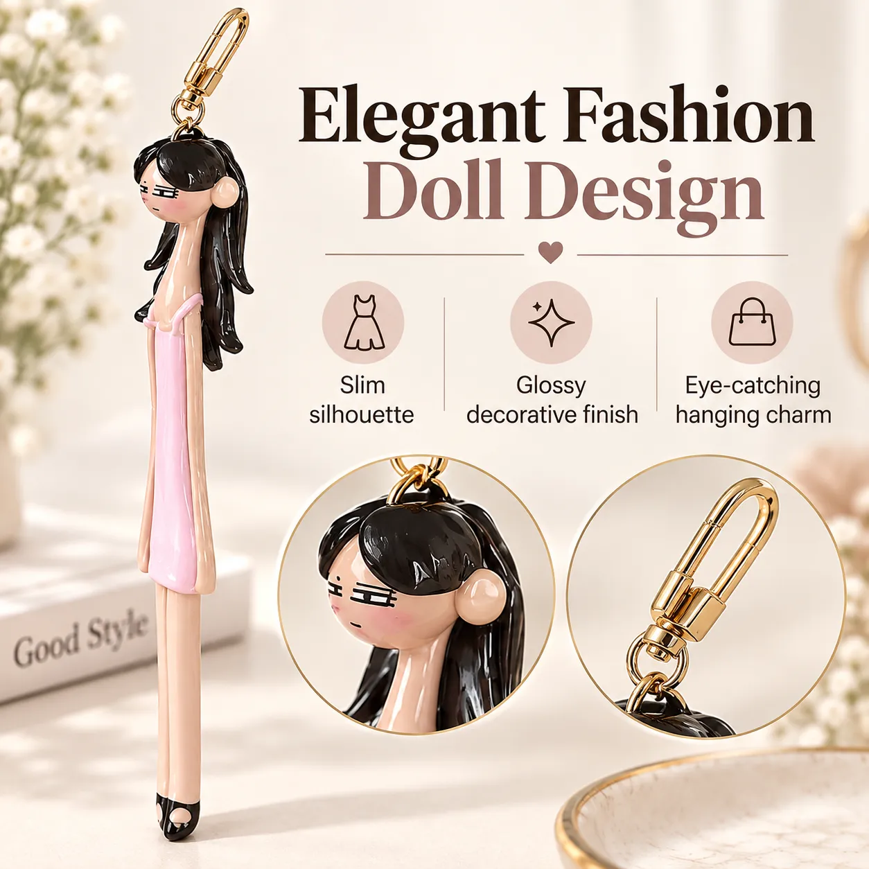 Fashion girl doll bag charm design details