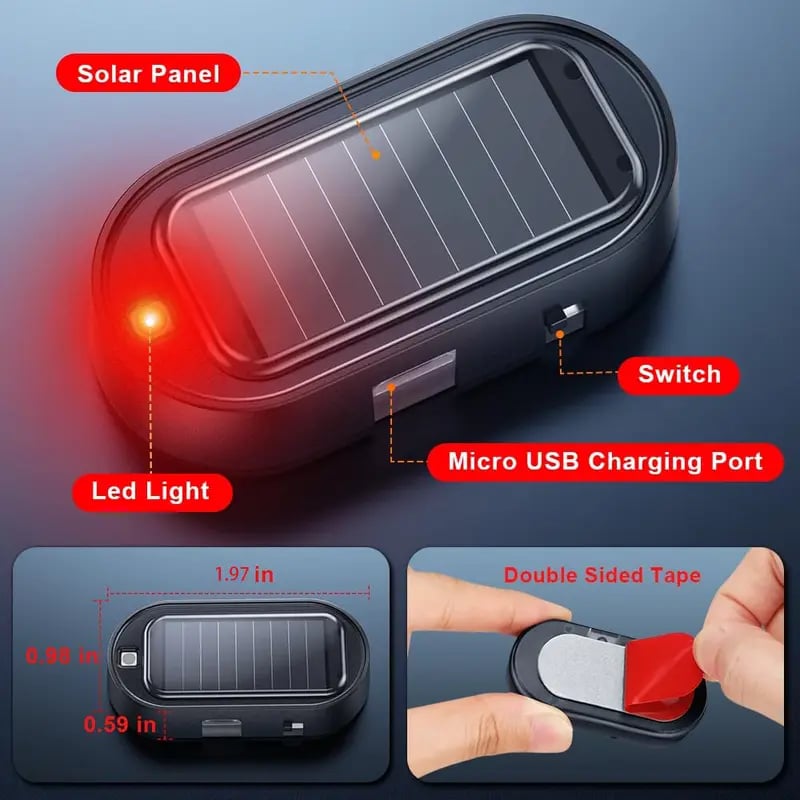 Solar powered car warning light charging in daylight