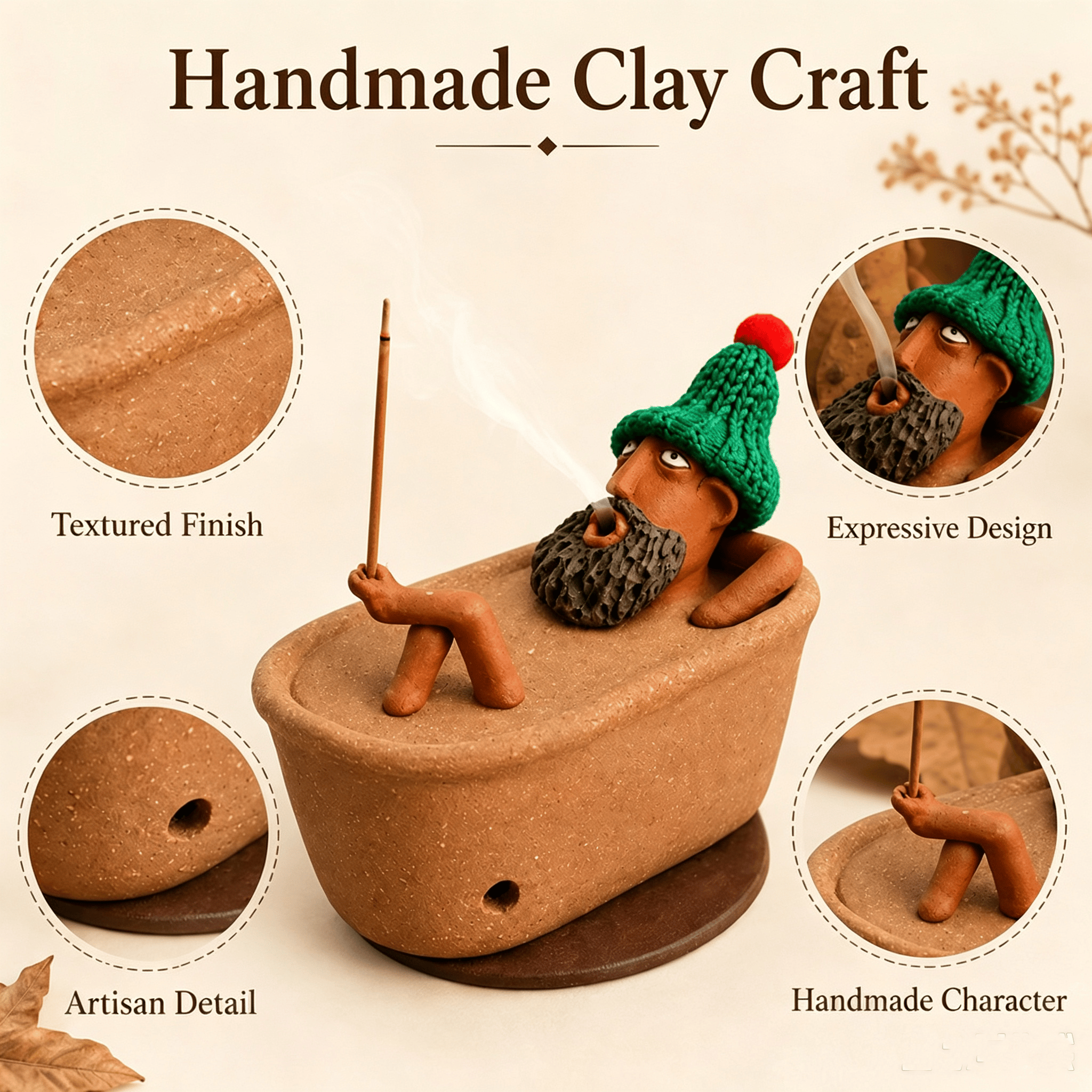 Funny bath character incense holder in use