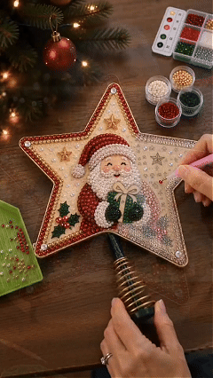 Pearl diamond art Christmas tree topper being created
