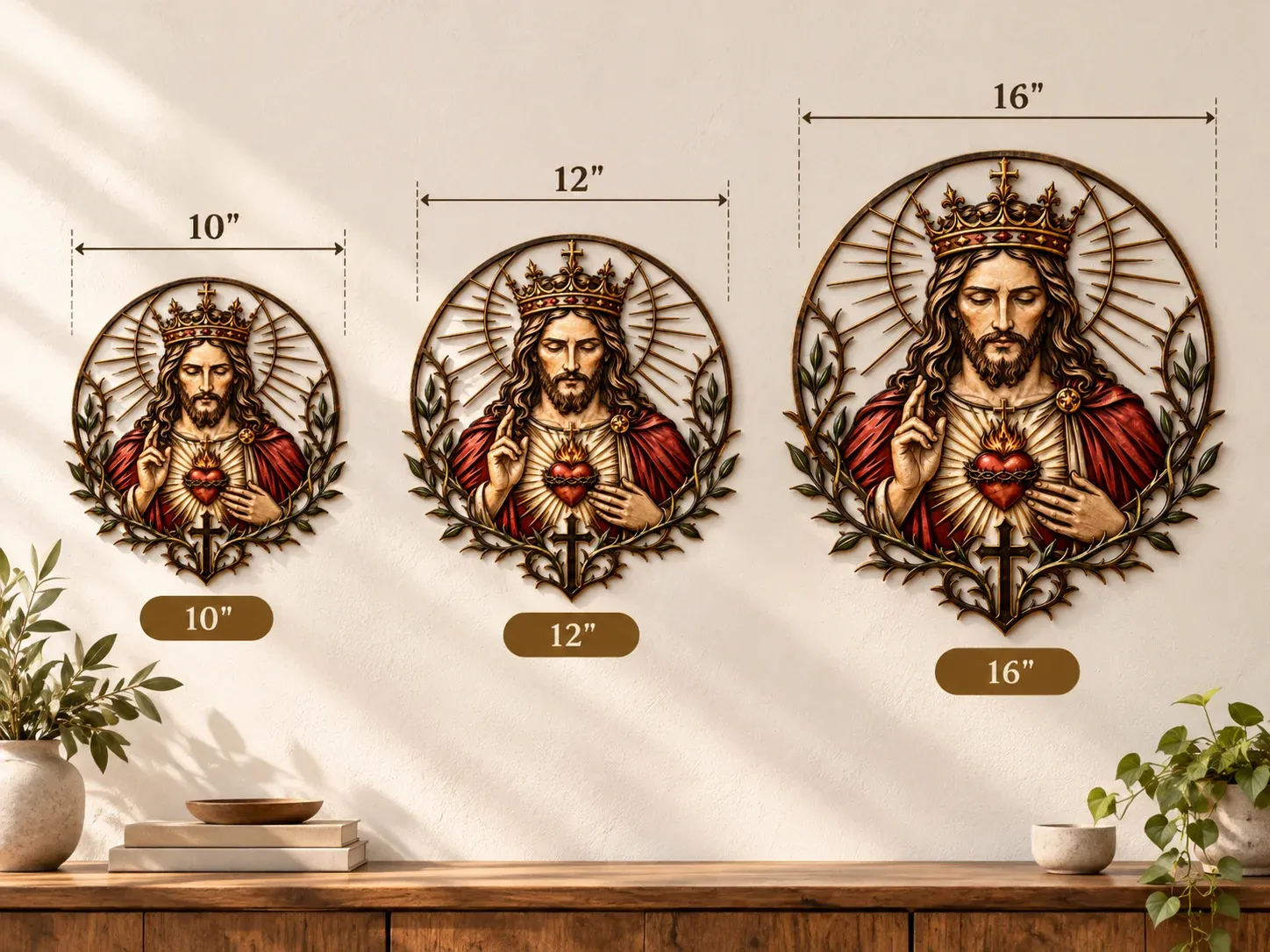 Sacred Heart of Jesus metal wall art size reference