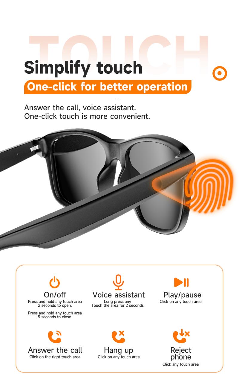 Smart Bluetooth Audio Sunglasses – Unisex Sports Eyewear with Built-in Mic & Speakers, UV Protection, Perfect for Summer & Outdoor Activities