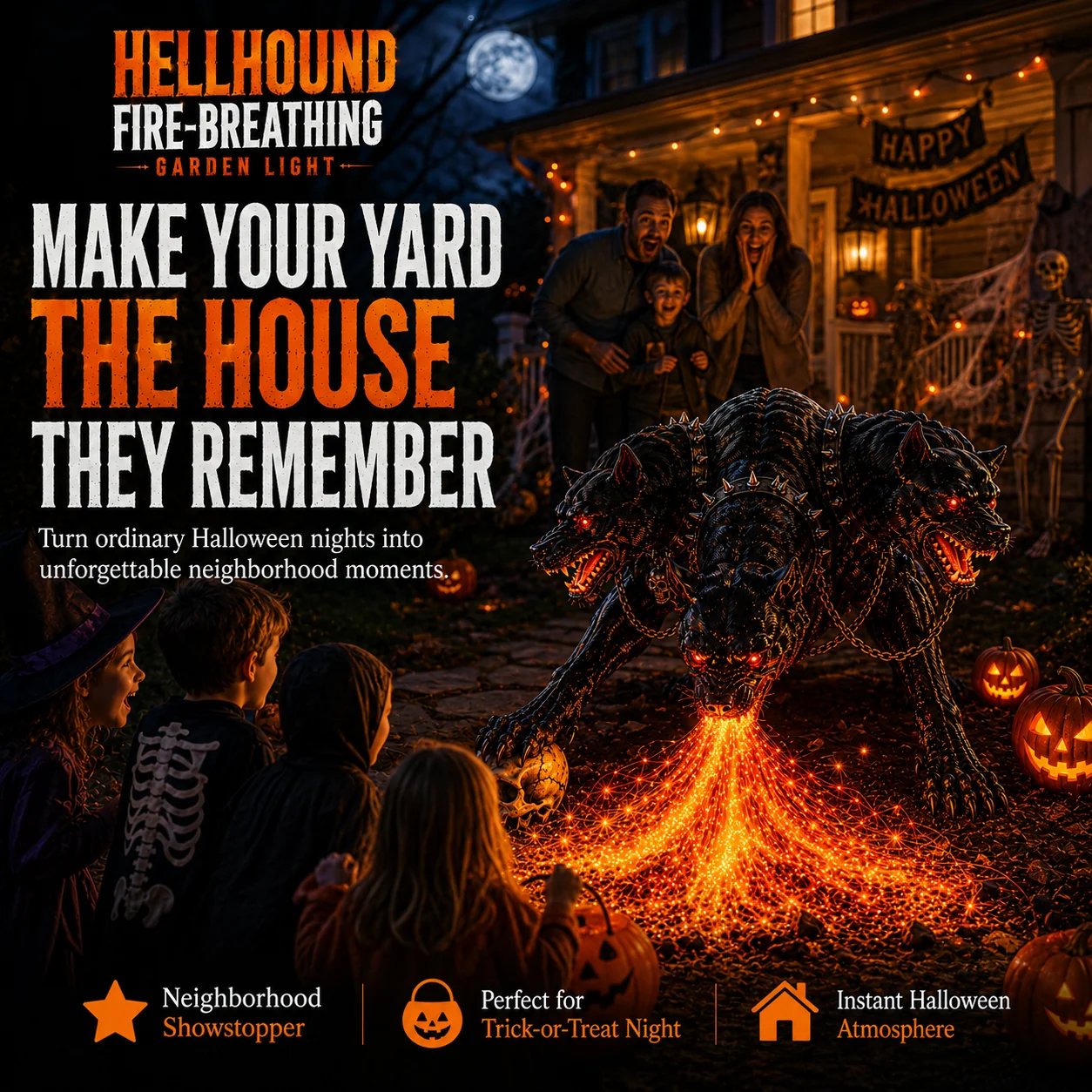 Hellhound fire breathing solar Halloween garden light