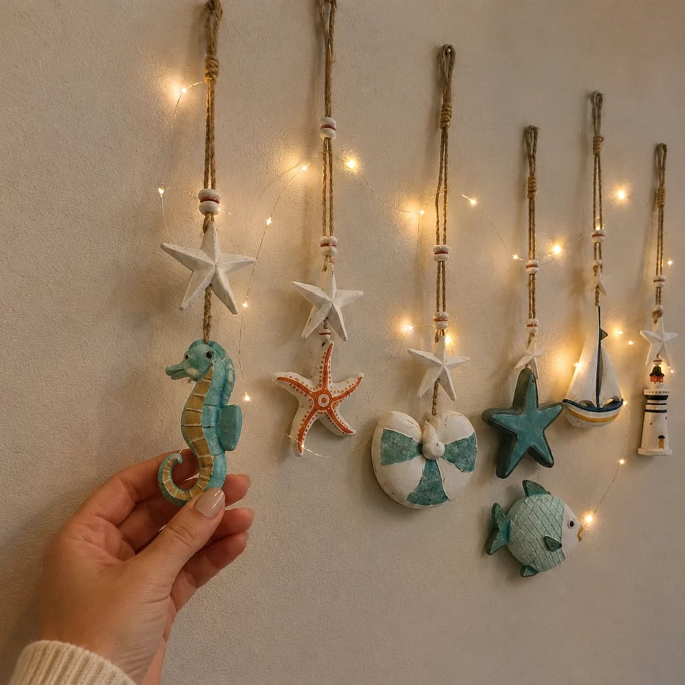 Customer holding seaside seahorse ornament