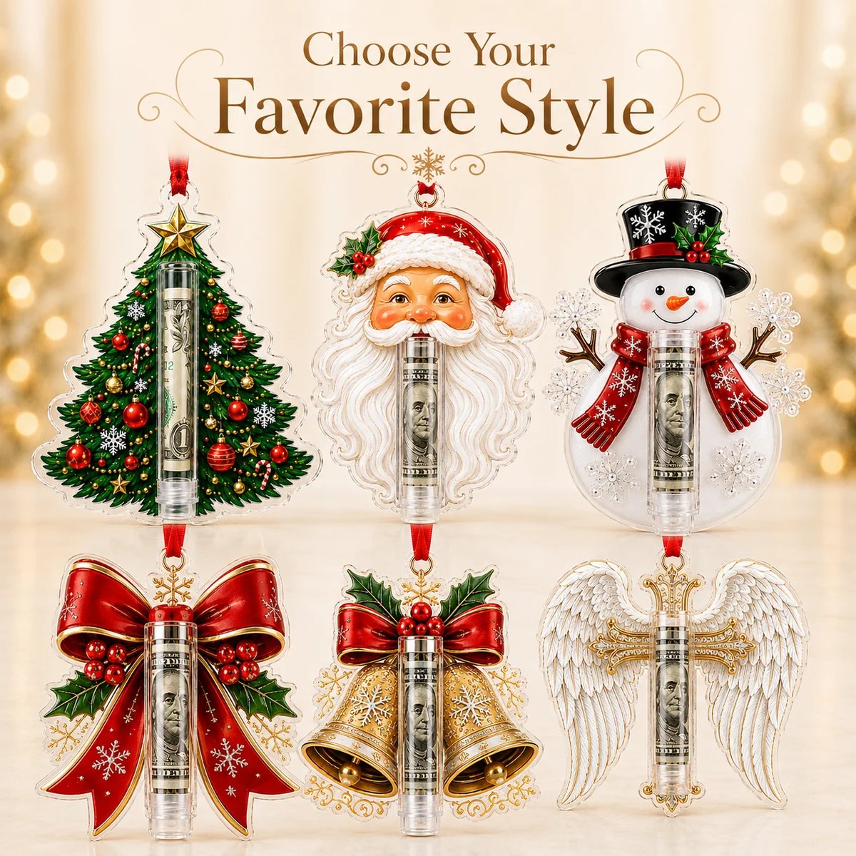 Christmas Cash Holder Ornament Styles