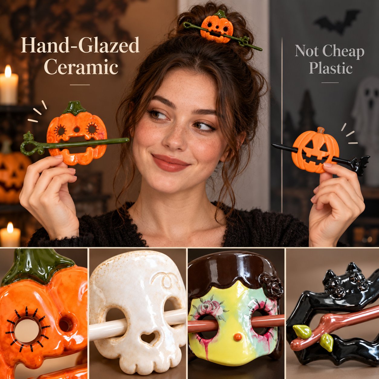 Gothic ceramic hair pin Halloween