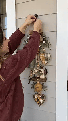 Lighted sewing themed farmhouse hanging decor animation