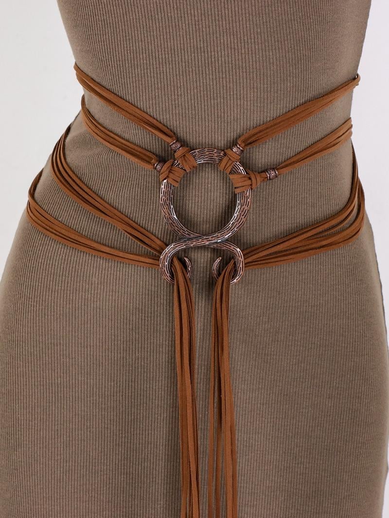 Medieval Viking Braided Leather Belt Set, with Ring Buckle & Tassel Decorations, Halloween Cosplay Costume Accessories for Men Women