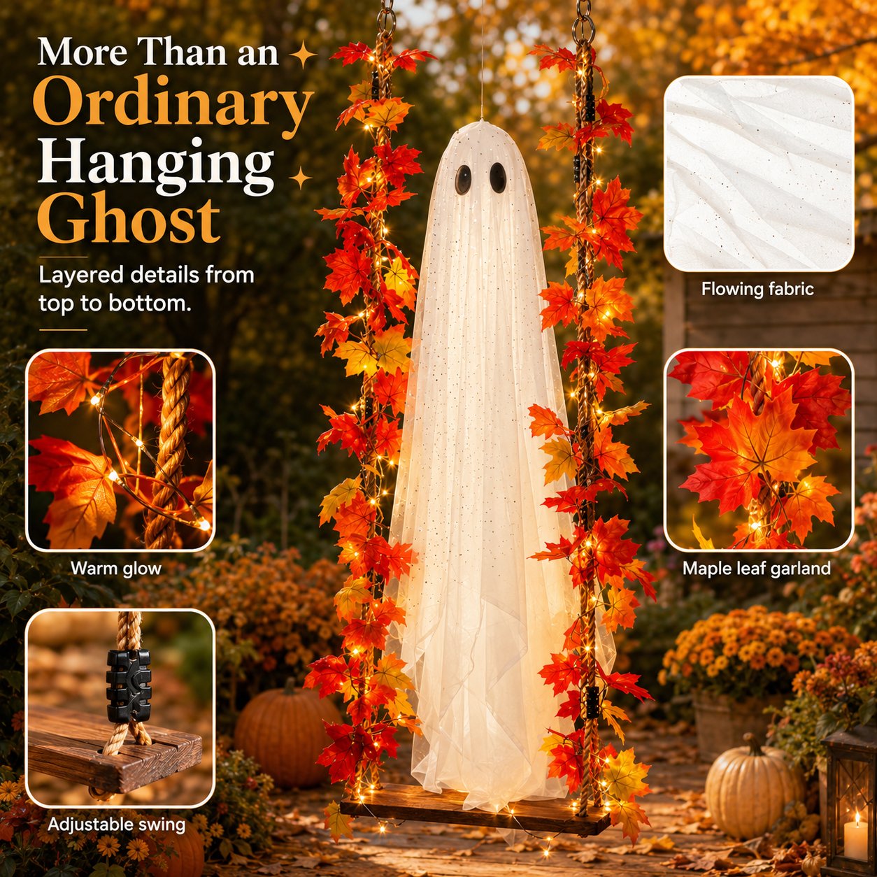 Layered three-dimensional hanging ghost decoration