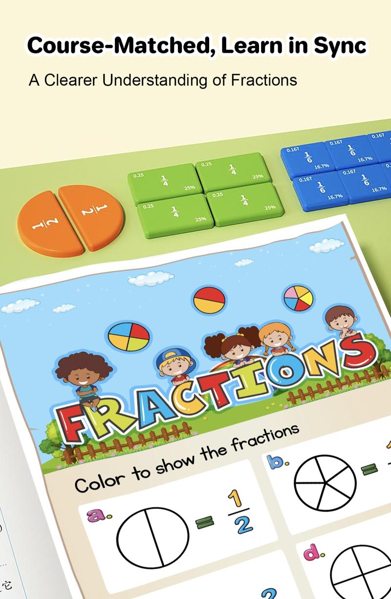 Magnetic Fraction Demonstration Book – Visual Math Manipulatives with Tiles & Circles, Educational Toy for Kids, Montessori Homeschool Supplies and Interactive Math Teaching Aid for Preschool Learning