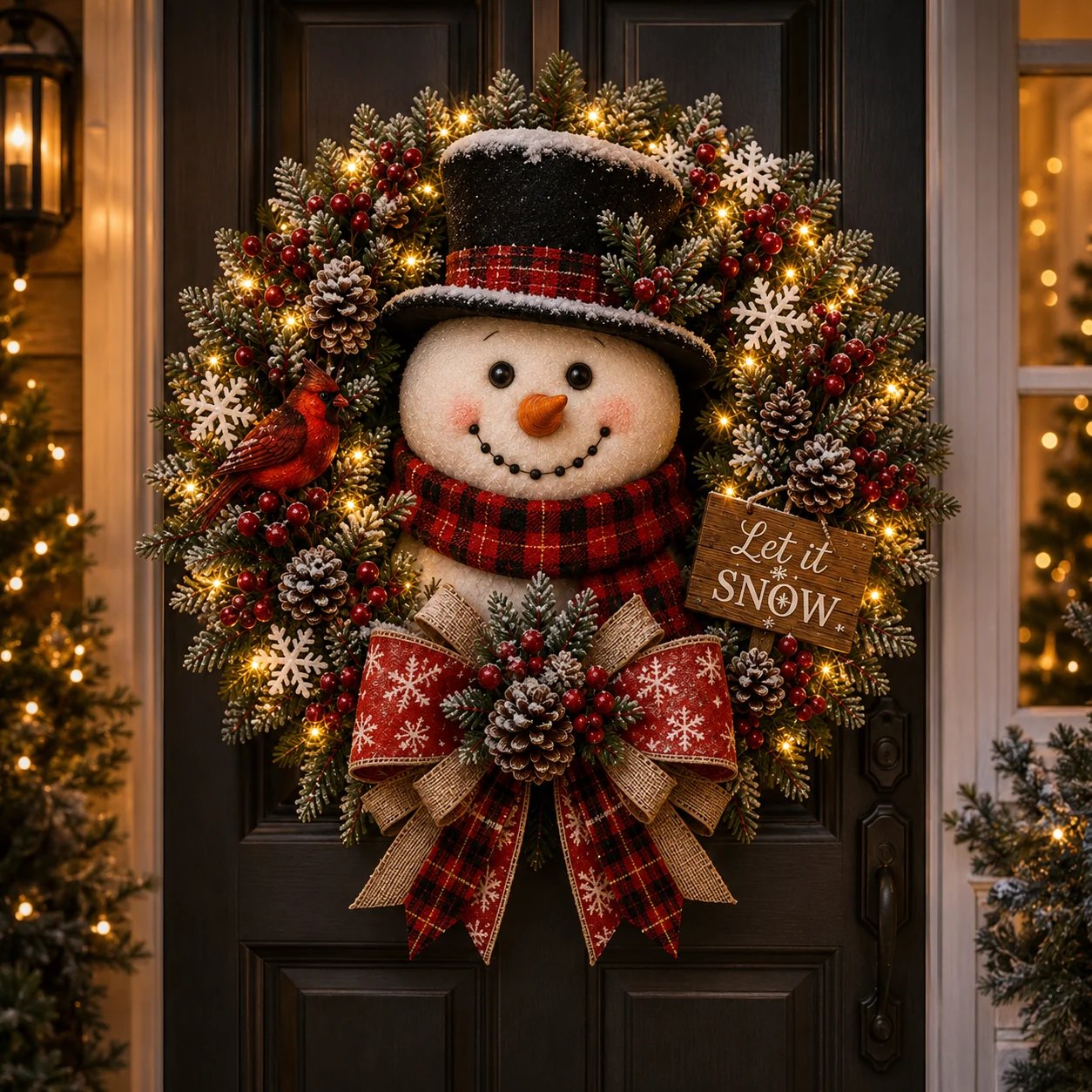 Snowman Lighted Christmas Wreath