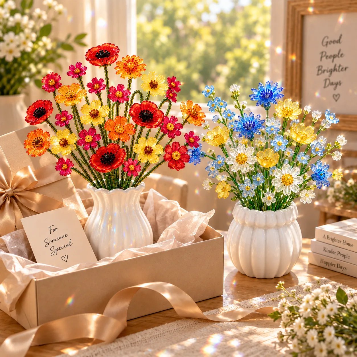 Crystal bead flower assembly