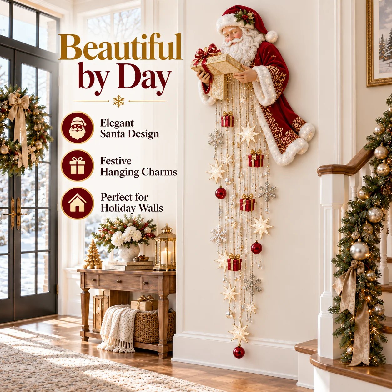 Santa Magical Gift Starfall Cascade daytime Christmas wall decor