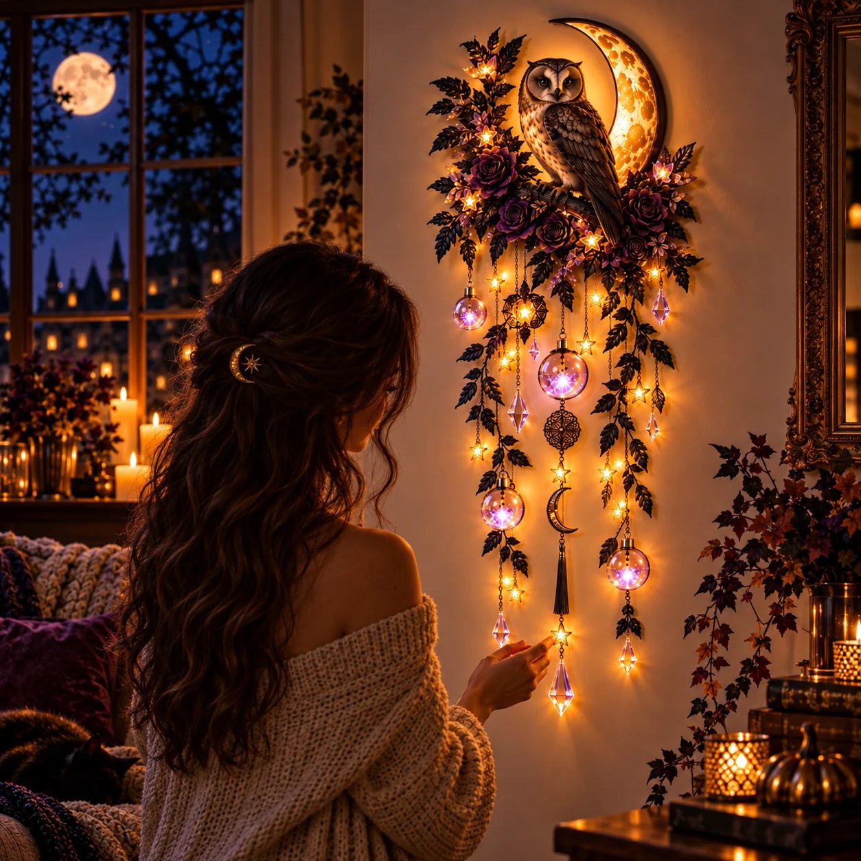 Warm moonlit wall decor in a cozy room