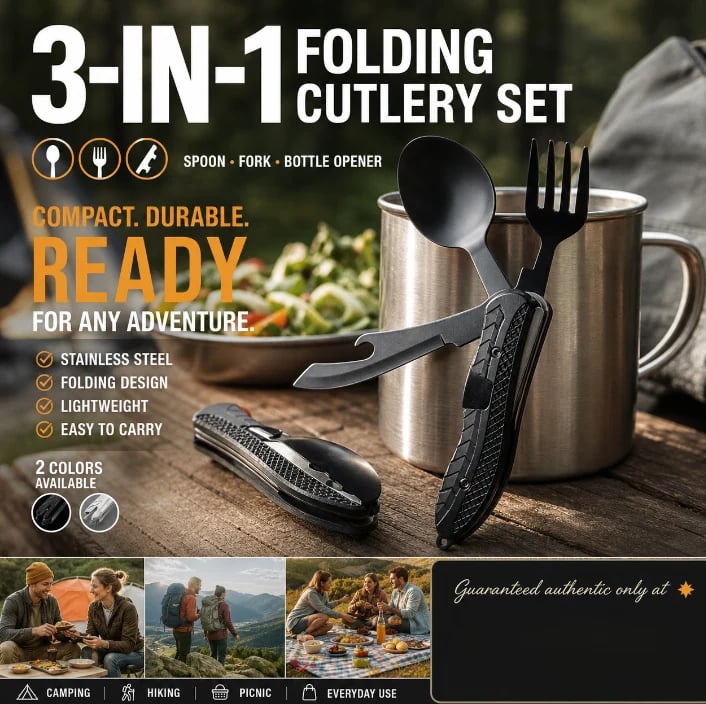 4 in 1 folding camping utensil set