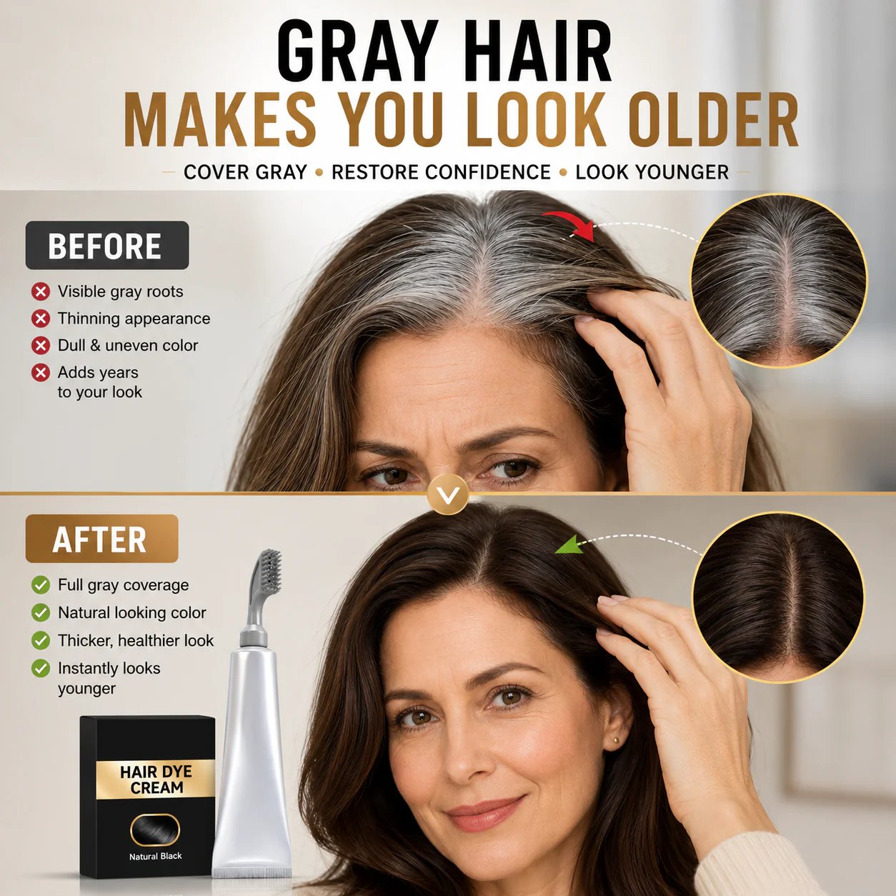 Before and after gray hair coverage Before and after gray hair coverage