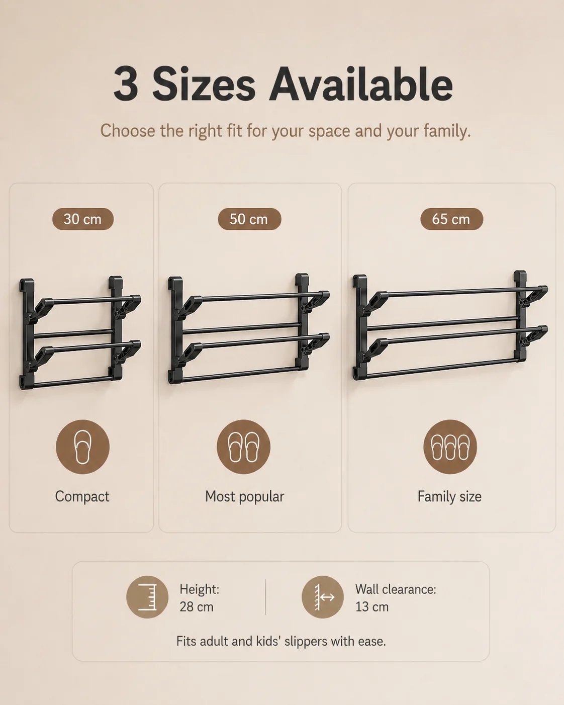 Available slipper rack sizes