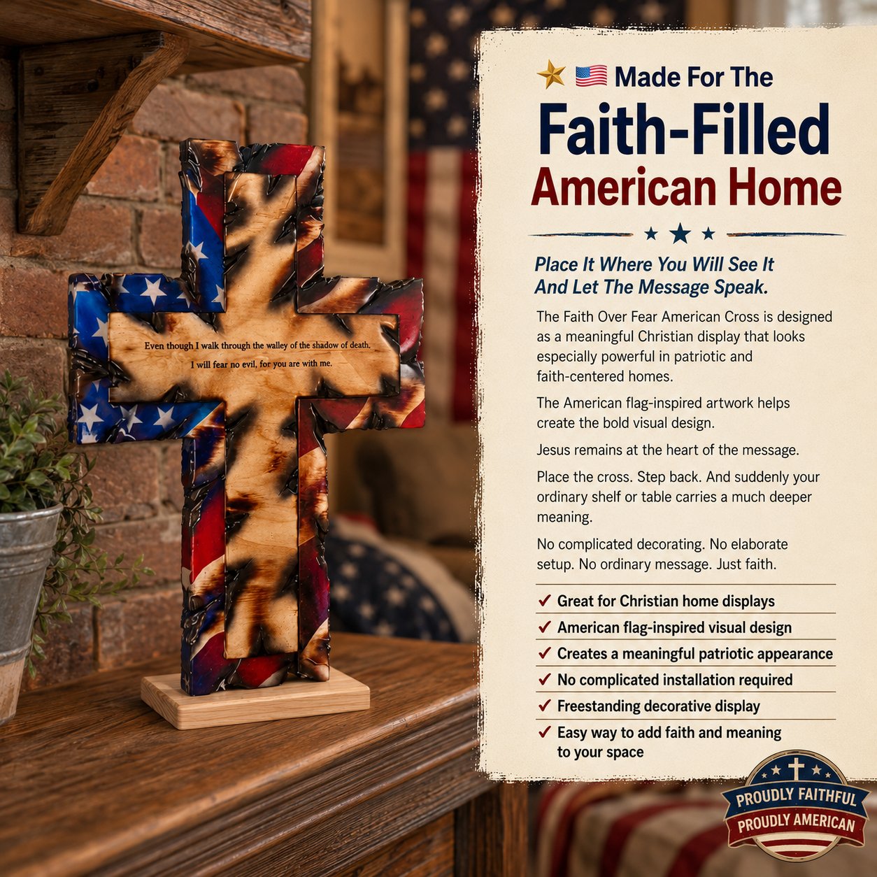 American Flag Inspired Christian Cross Decor