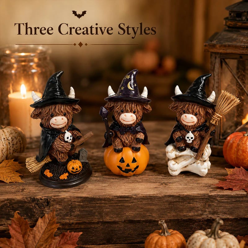 Halloween Highland Cow ornament shelf display