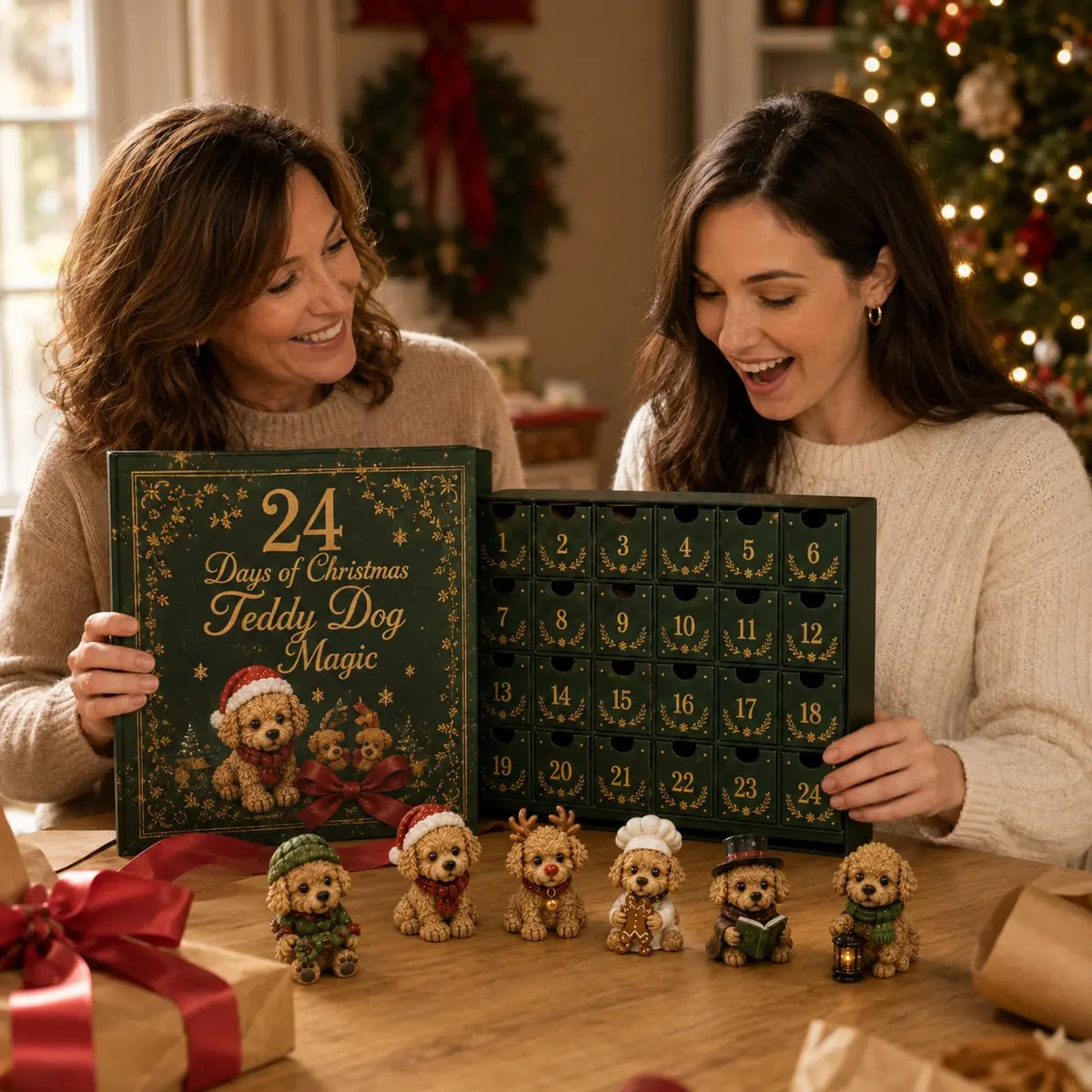Numbered drawers of Teddy Dog Advent Calendar