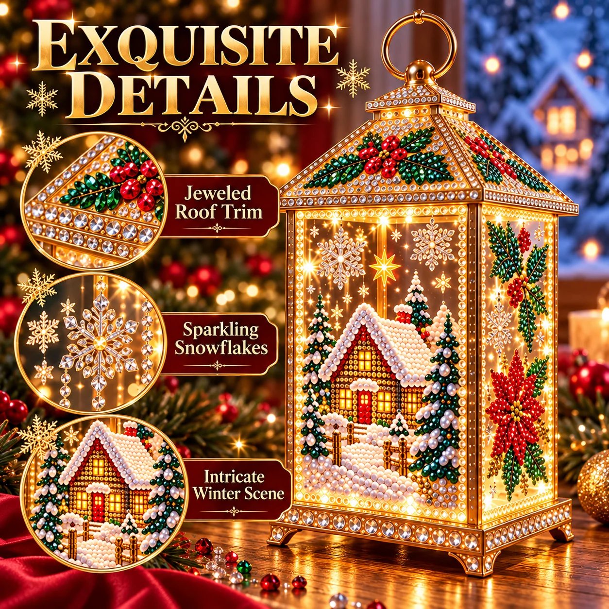 Diamond art Christmas lantern by day and night