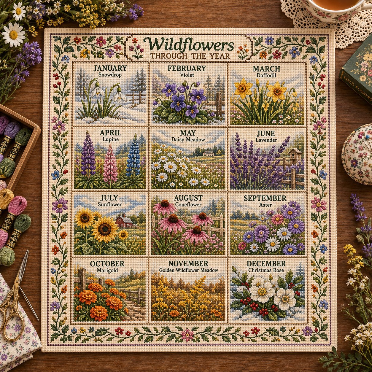 Wildflowers Through the Year embroidery design