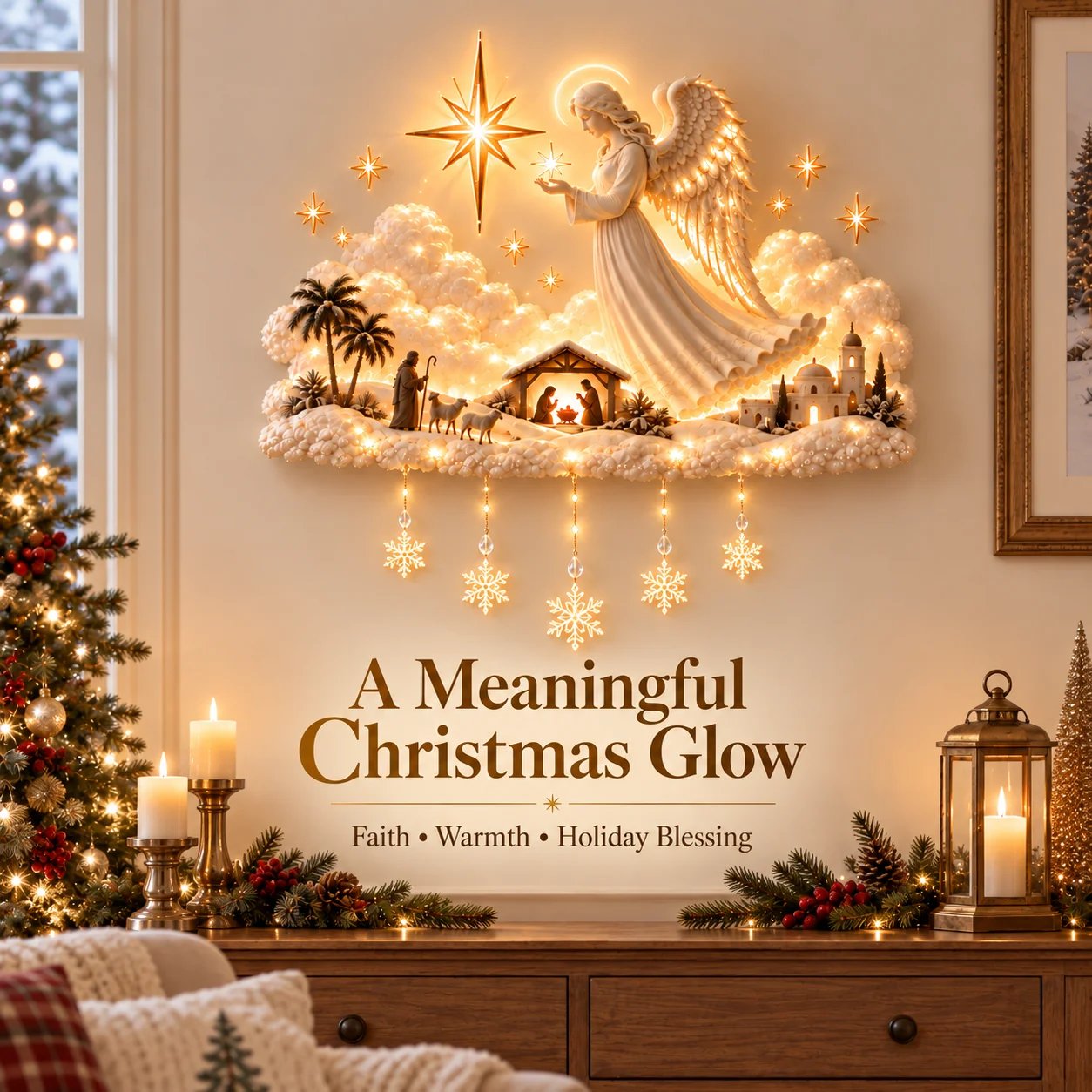 Nativity Starfall Wall Light daytime and nighttime Christmas effect