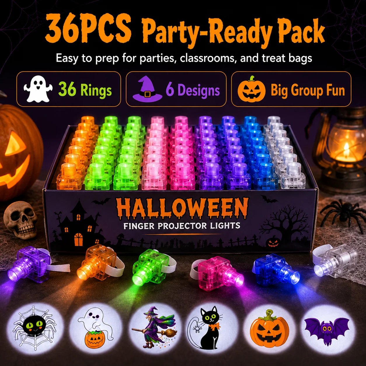 36 piece Halloween finger projector lights party-ready pack