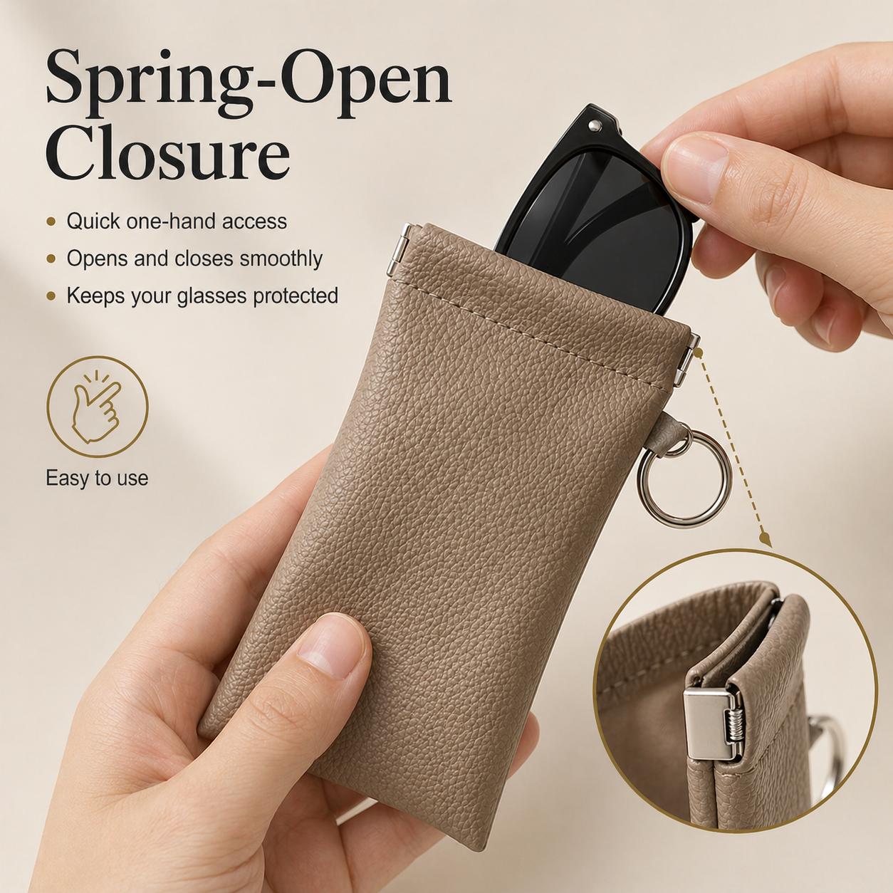 Soft PU Leather Sunglasses Pouch Elastic Opening Eyeglasses Bag, Portable Anti-Scratch Glasses Storage Case With Built-in Cleaning Cloth And Keychain, Minimalist Lightweight Protective Sleeve For Daily Travel Outdoor Women Men Accessories
