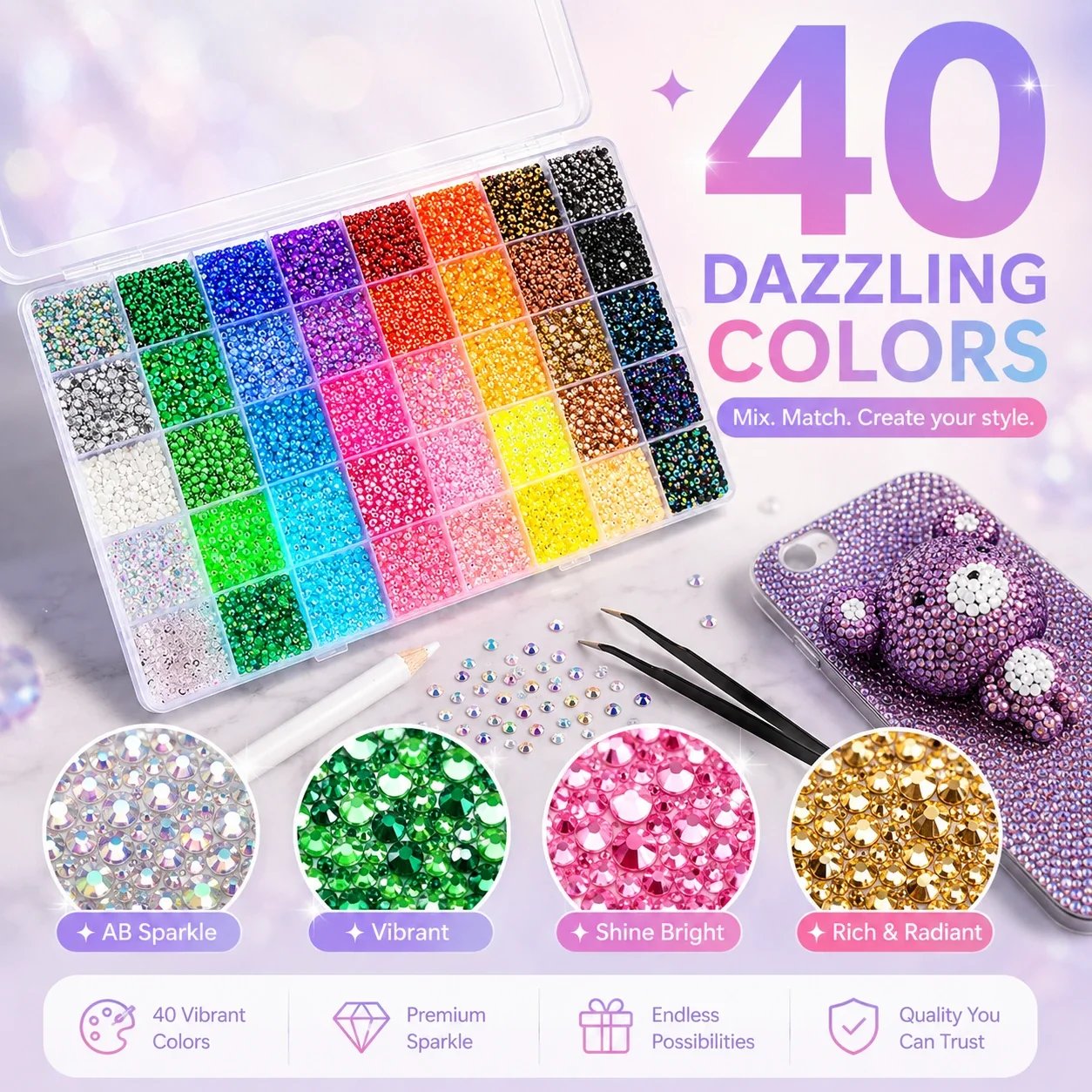 40 dazzling rhinestone colors