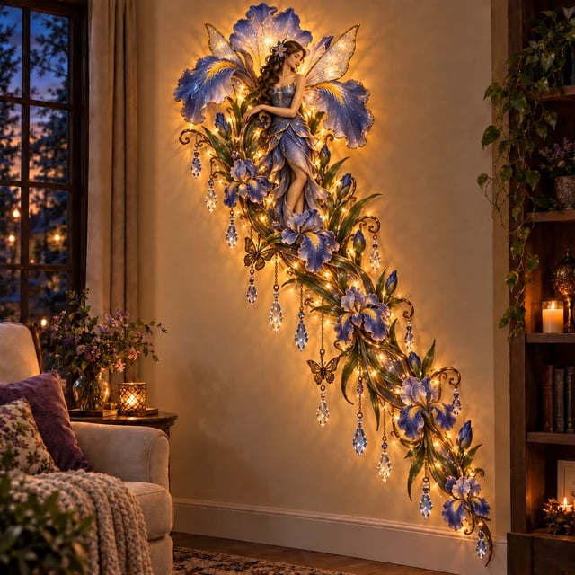 Blue Iris fairy wall light