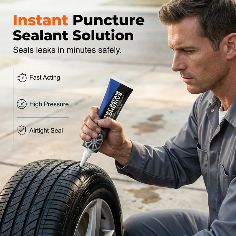 Tire repair adhesive kit and included tools
