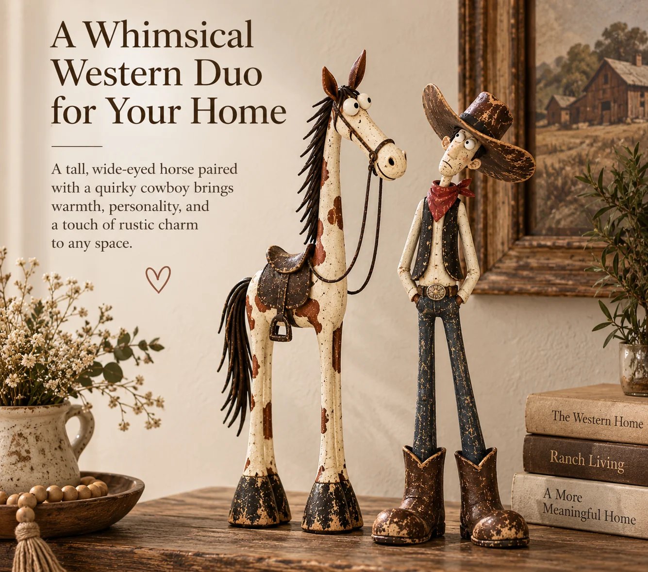 Aged handcrafted western figurine details