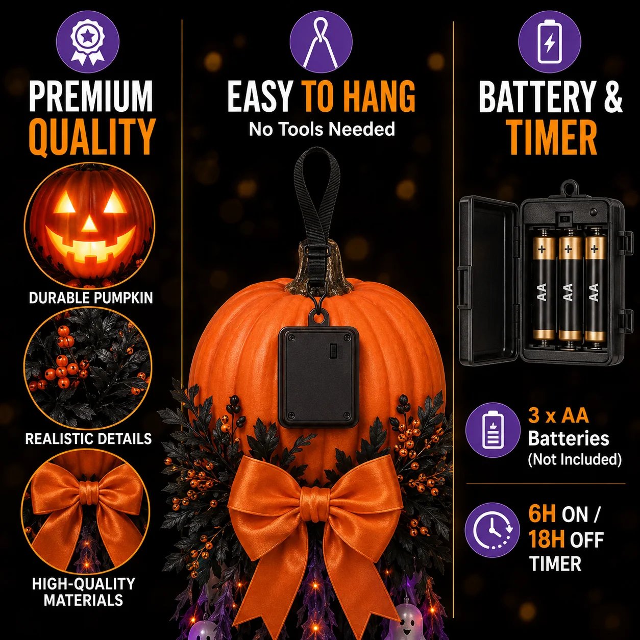 Halloween Door Cascade battery and timer details
