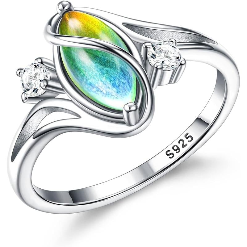 Exquisite 925 Sterling Silver Mood Rings Moonstone for Women