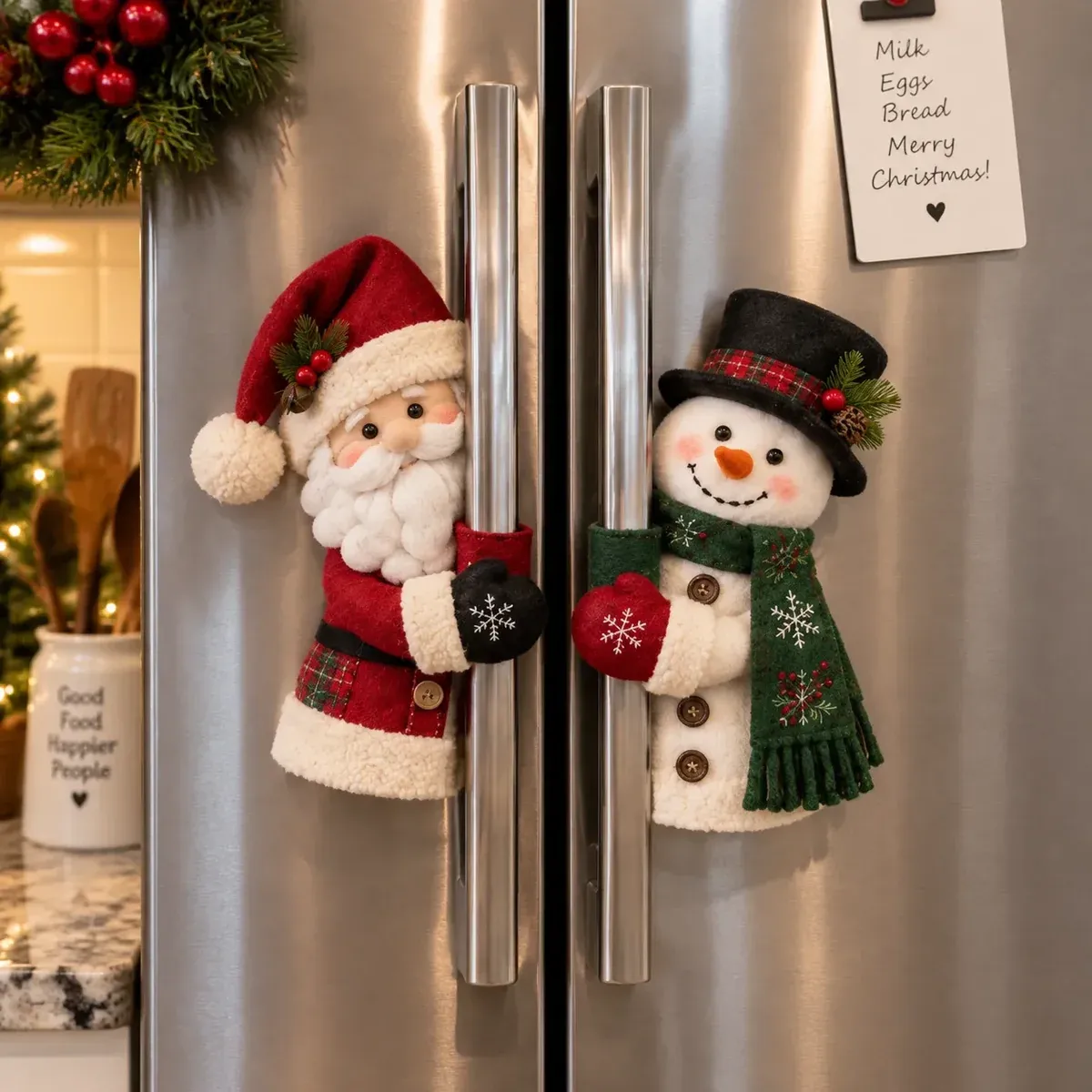 Santa and Snowman Christmas handle huggers decorating refrigerator handles