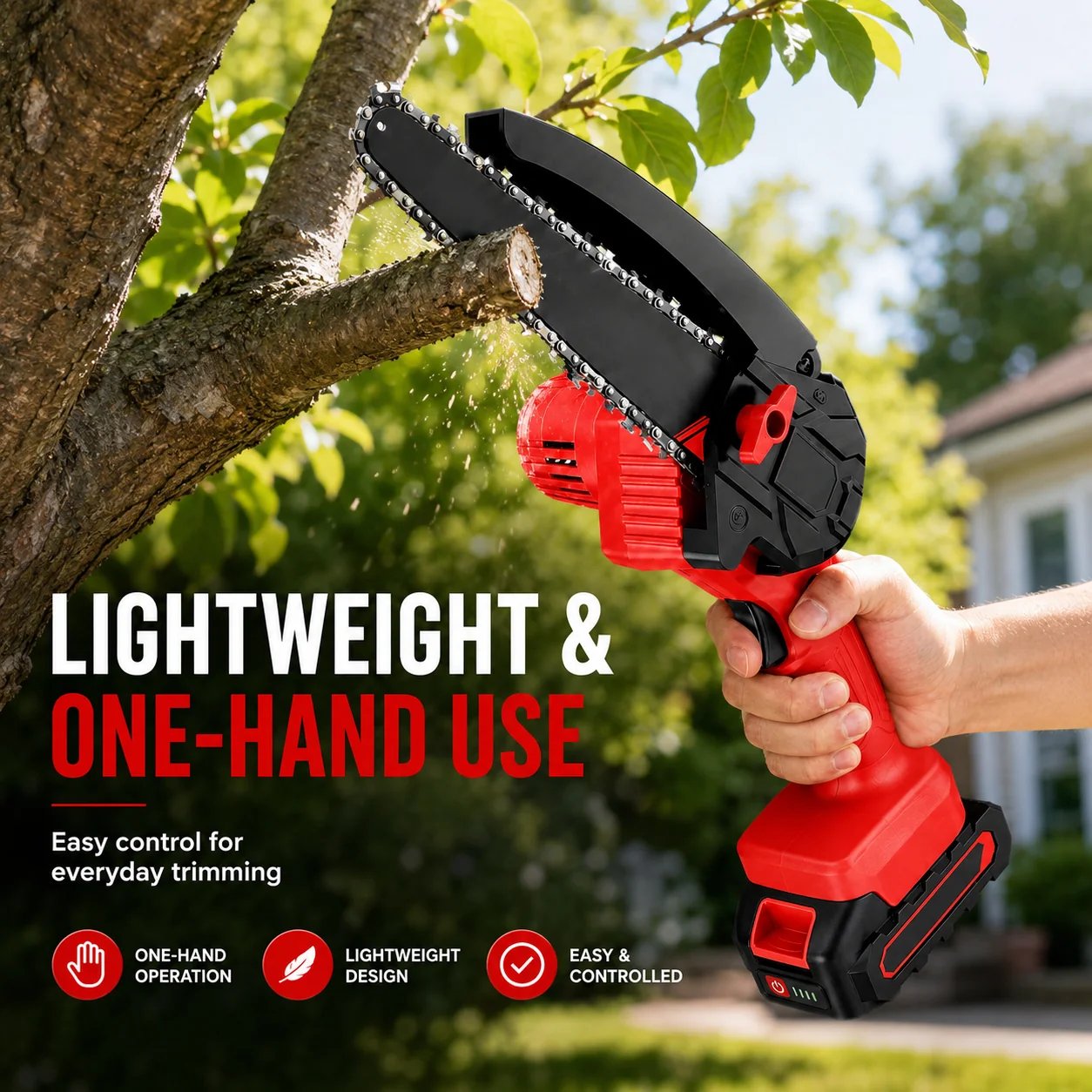 Complete cordless mini chainsaw kit with carrying case