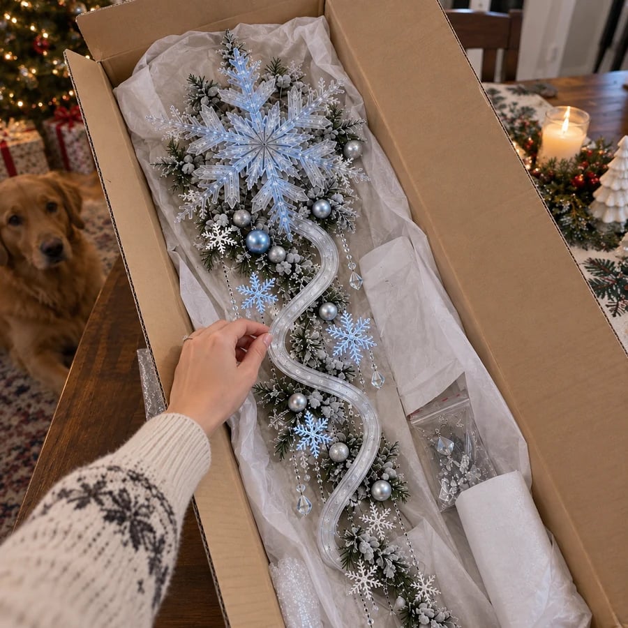 Customer inspecting snowflake Christmas wall decoration